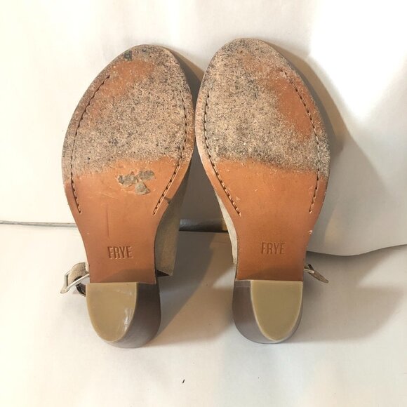 FRYE Ash Courtney Leather Mules Women's Size 6.5 Gray Tan Suede Peep Toe - Picture 6 of 12